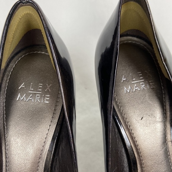 Alex Marie Cashmere Pansy Grey Patent Leather Stiletto Peep Toe Heel Pumps - Picture 6 of 16